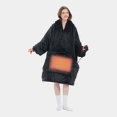 LotaHome - Verwarmde Hoodie Deken - Fleece - Hoodie Deken - Elektrische Snuggle Hoodie - 3 Warmtestanden - Fleece Deken met Mouwen - Verwarmde Trui - Oversized Hoodie - Zacht en Warm - Elektrisch Verwarmd - Unisex - Zwart