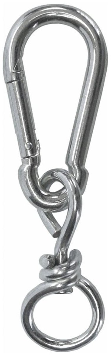 Karabijnhaak met 360° draaibare swivel – 70 mm – gegalvaniseerd staal – chroom