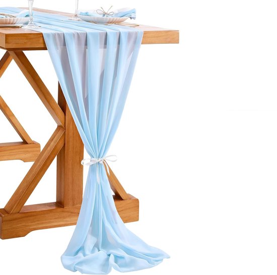 100%Mosel Tafelloper in linnenlook, lichtblauw (28 cm x 5 m), decoratieve tafelloper van stof, natuurlijke tafeldecoratie voor verjaardagen en bruiloften, decoratie voor speciale gelegenheden