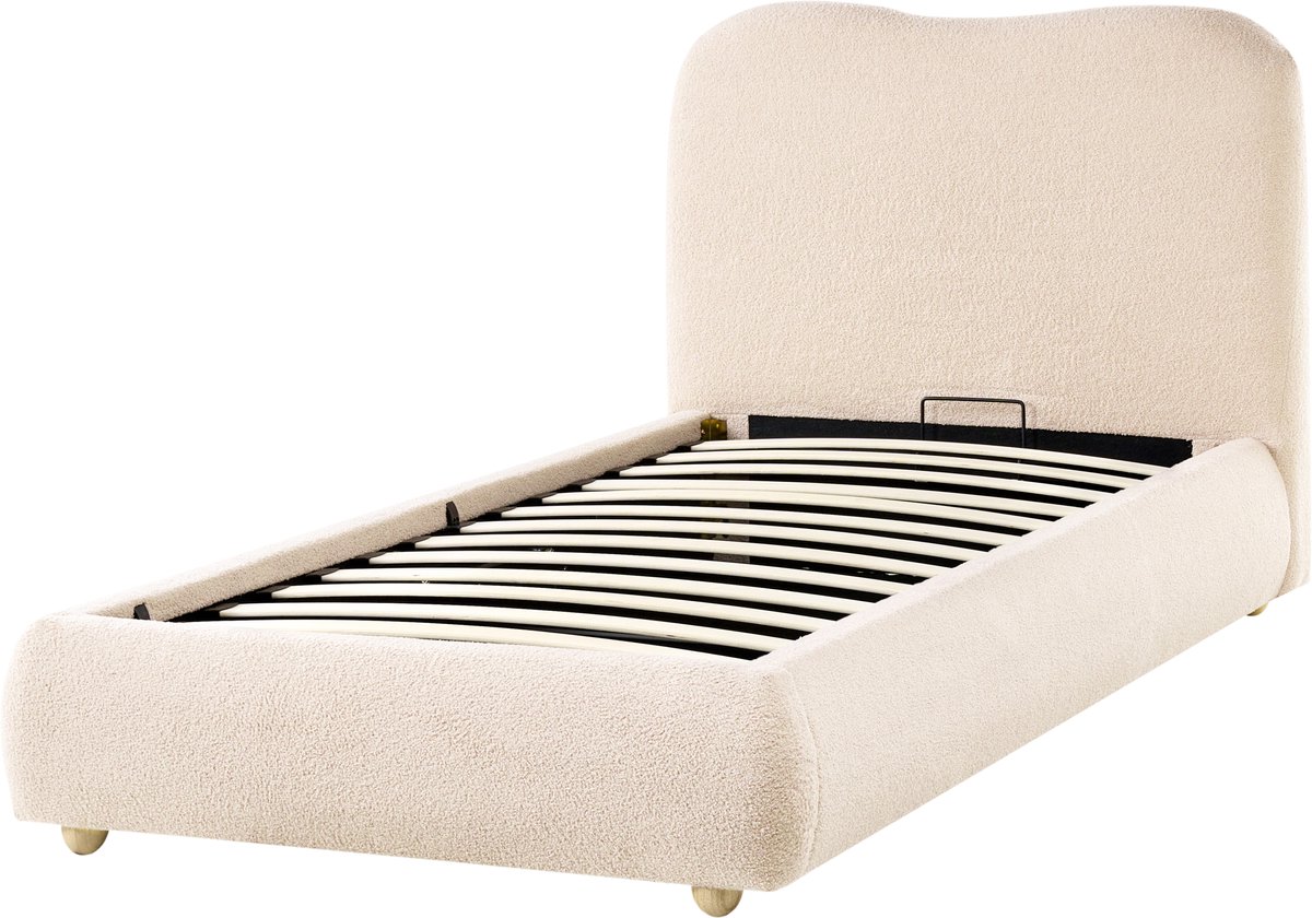 Beliani BLAGNAC - Bed met opbergruimte - Lichtbeige - 90 x 200 cm - Bouclé