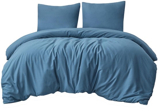 Soifox Beddengoed 200 x 200 cm, lichtblauw, van microvezel, strijkvrij en kreukvrij, dekbedovertrek 200 x 200 cm, met kussensloop 80 x 80 cm, set van 2, met ritssluiting