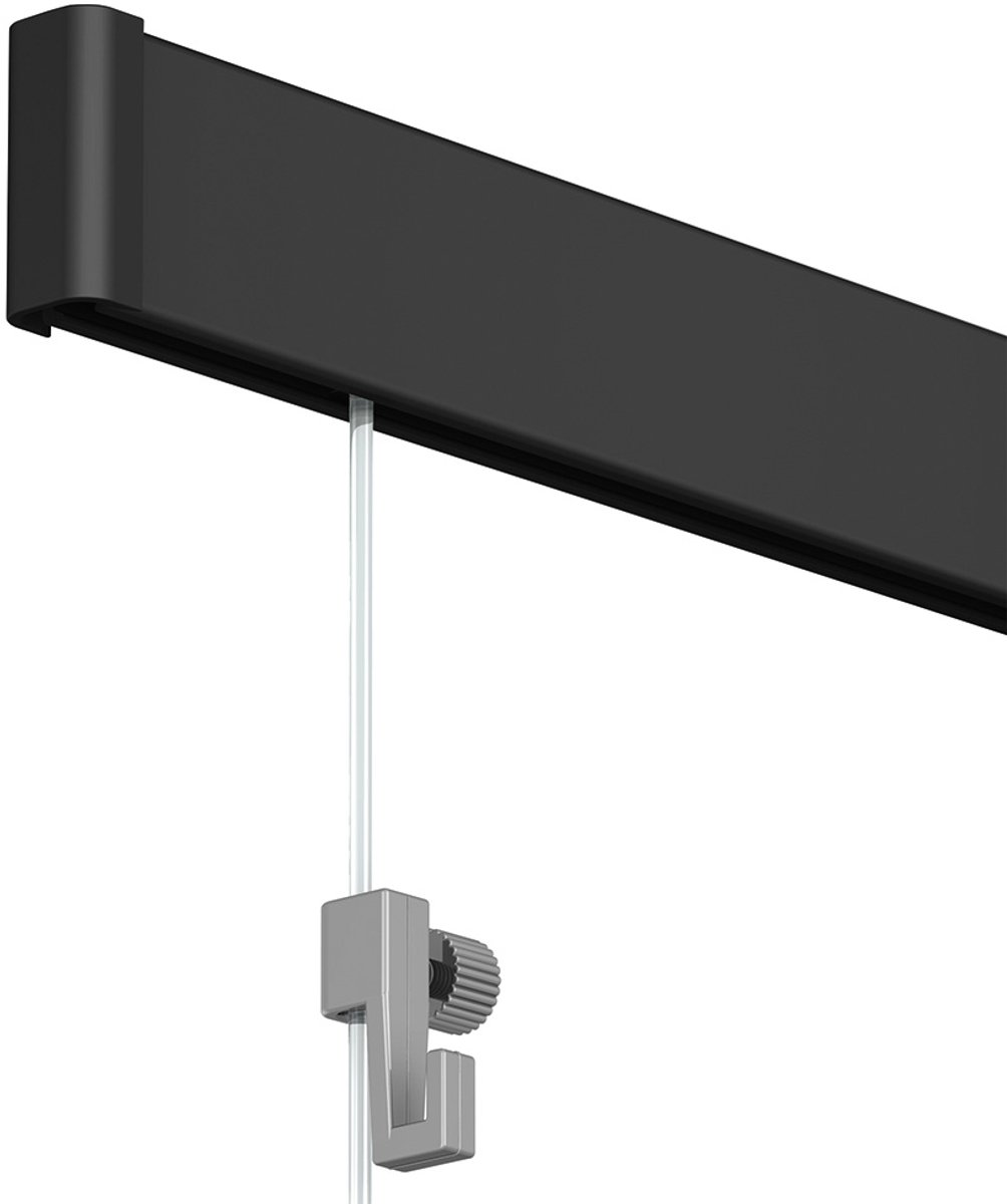 Artiteq Click Rail Schilderij Ophangsysteem 400 cm - Complete Set - Inclusief Haken & Transparante Draden - Zwart - 30 kg/m Draagkracht