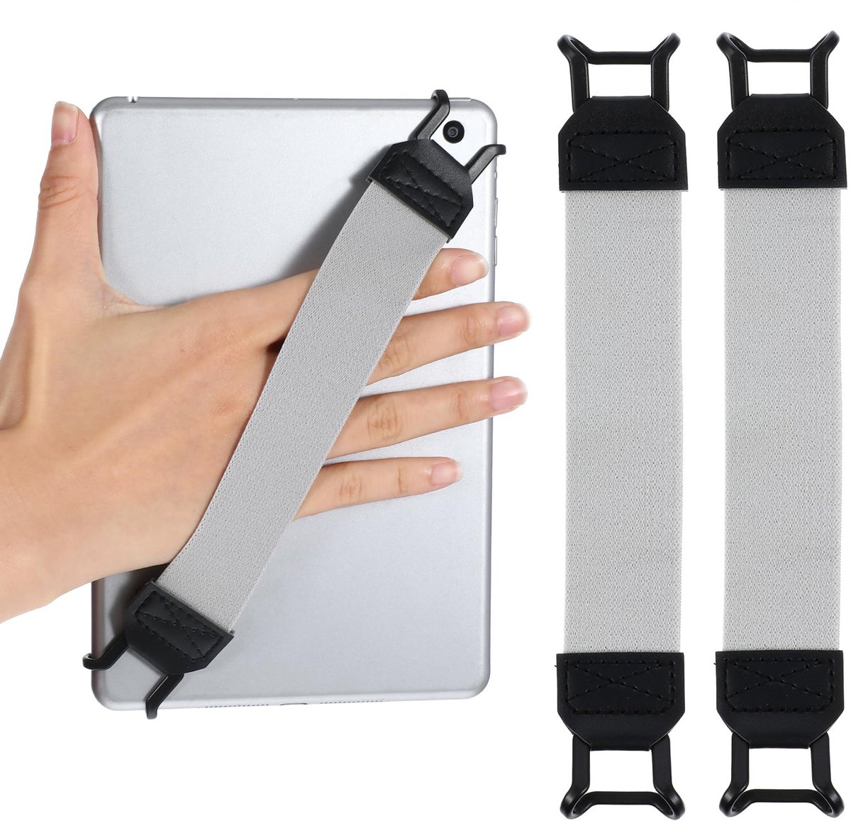 2-stuks Tablet polsband - Elastische tablet handband - Tablet valbeschermingsband - Multifunctionele tablet handgreepband - Elastische band - 20 cm - Geschikt voor 10,5-inch tablets en e-readers - Grijs