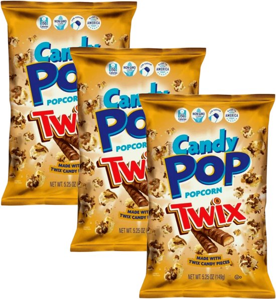 Candy Pop Popcorn Twix – 3 zakken van 149g – Zoete popcorn snack