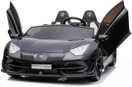 Lamborghini Aventador SVJ - 24V - Kinderauto 2 persoons - Zwart - Met vleugeldeuren en verlichting - Elektrische Kinderauto 24V