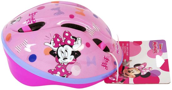 Roze fietshelm met Minnie Mouse en strikken, inclusief verpakking met Minnie Mouse.