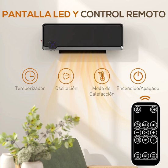 PVJ - CHAUFFAGE - LED - AFFICHAGE - TÉLÉCOMMANDE - 56 x 18,5 x 11,7 cm - 1000 W/2000 W - CHAUFFAGE - SUSPENDABLE - MATÉRIAU PP/ PA