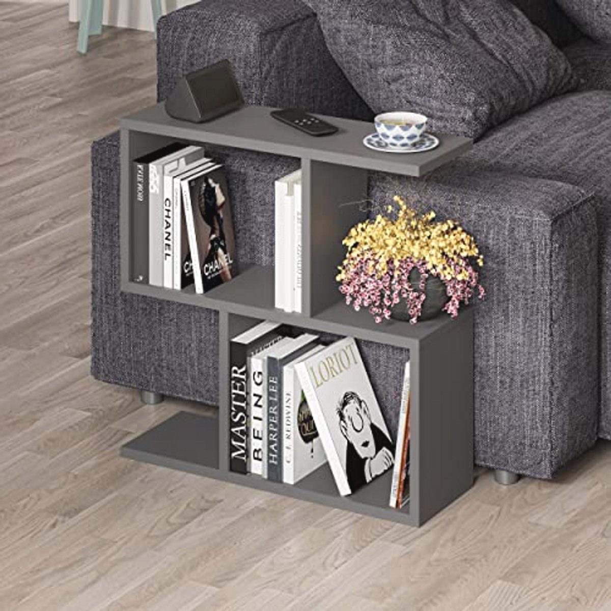Multifunctionele C-vormige Opbergtabel | 2-laagse Tafel | 60x60x19,5 cm | Organiser met Planken | Voor Kantoor, Woonkamer of Slaapkamer