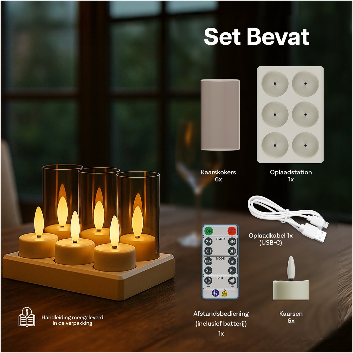 Oplaadbare Waxinelichtjes LED Kaarsen met Afstandstandsbieding, Timer & Oplaadstation van MMOBIEL - 6 Stuks Vlamloze Theelichtjes met USB voor Thuis, Tafel, Bruiloft & Kerstdecoratie – foto 8