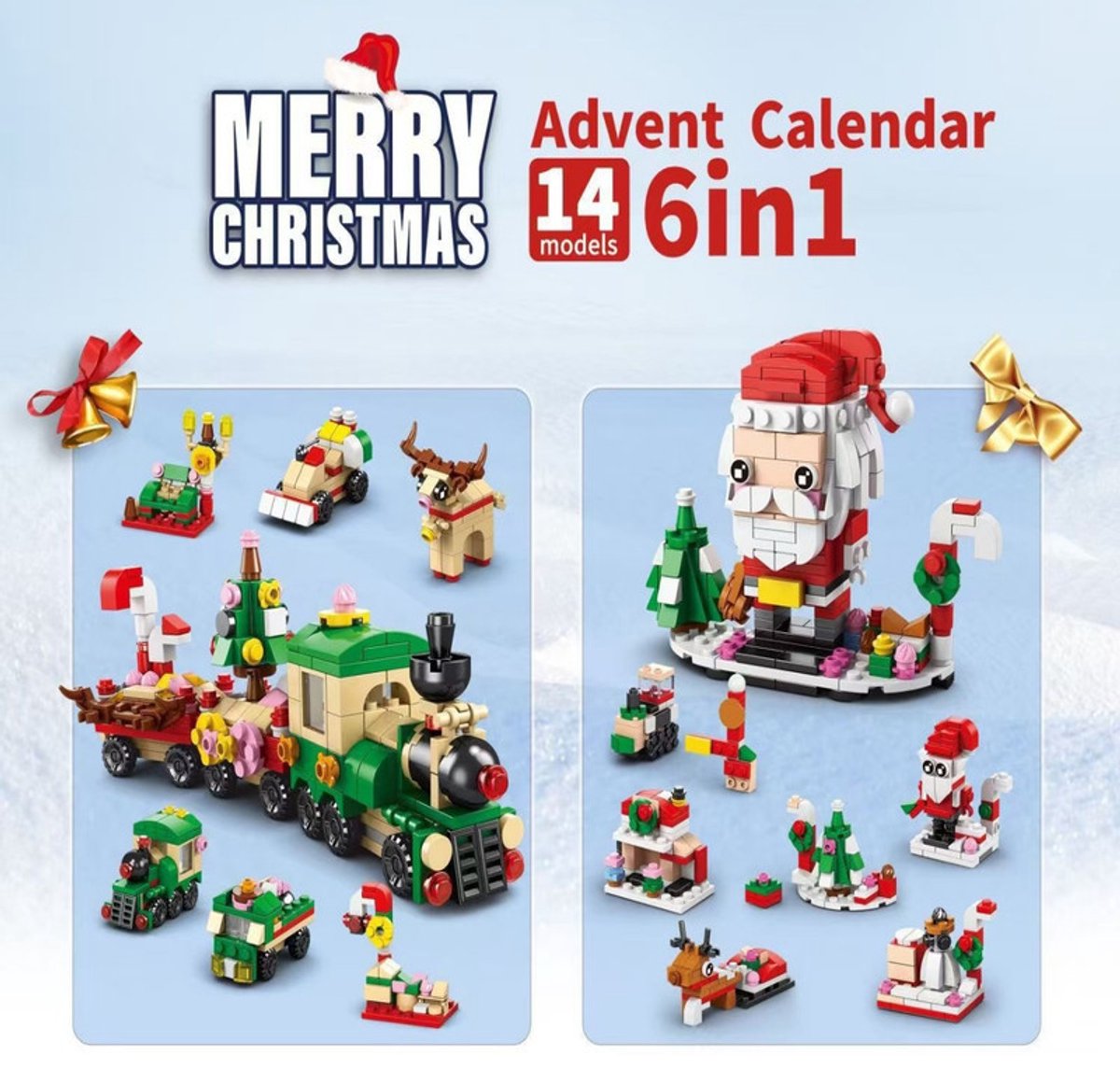 Adventskalender 2026 met Bouwstenen - 12 Dagen Kerst Aftelkalender - 6-in-1 Bouwset met Kerstman & Stoomlocomotief - Kerstcadeau voor Kinderen – foto 3