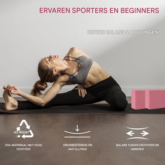 Vitdipy - Yoga Blok - 2 stuks - EVA Foam - Yoga Equipment - Hard foam blokken - Yoga & Pilates - 22*15.7*7.5 cm - Roze van Vitdipy — afbeelding 3