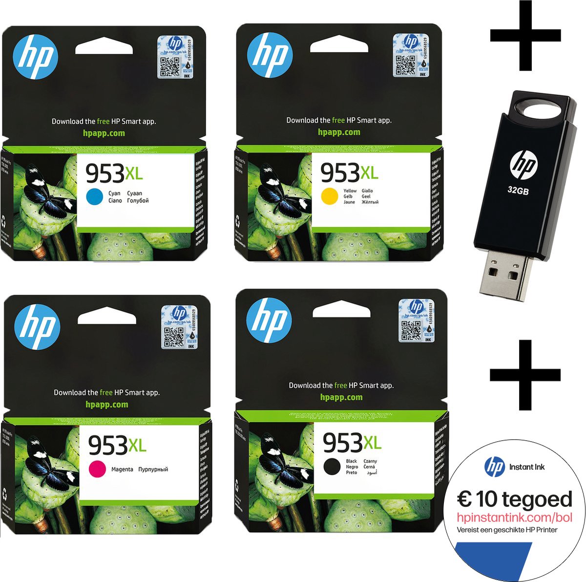 HP 953 XL Multi Bundel - Met Gratis 32 GB USB Stick & Instant Ink tegoed