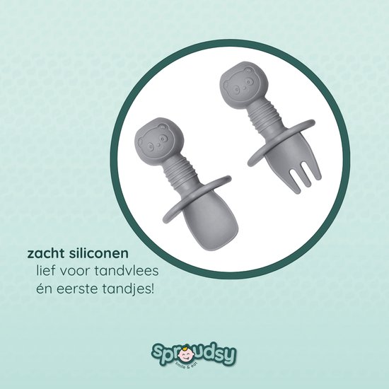 Sproudsy Couverts pour enfants - Bébé - 2 Cuillères et Fourchettes Bébé - Couverts Bébé - Sans BPA - Grijs Blauw
