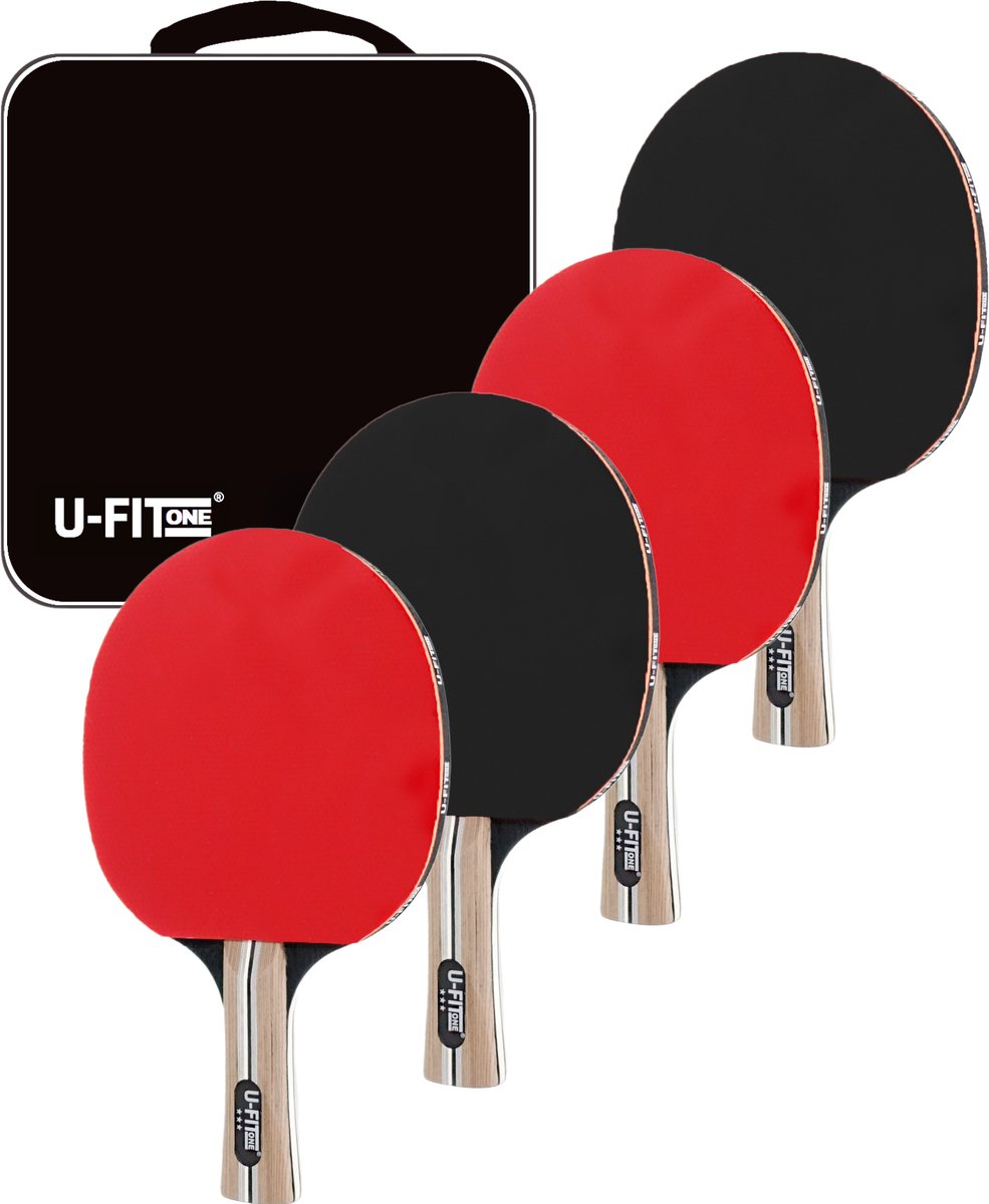 U Fit One Tafeltennis Racket Set met Opbergtas - Ping Pong Racket - 3 Star Tafeltennisbat - Ping Pong Batjes Set - 4 Stuks Incl. Hoes