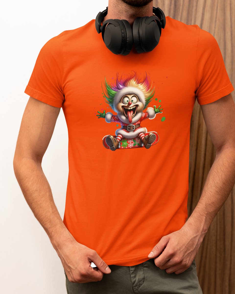 Crazy Energy Santa - Kerst T-shirt Oranje - Grappig T-shirt - Maat L - Kerst Cadeau Mannen - Limited Edition
