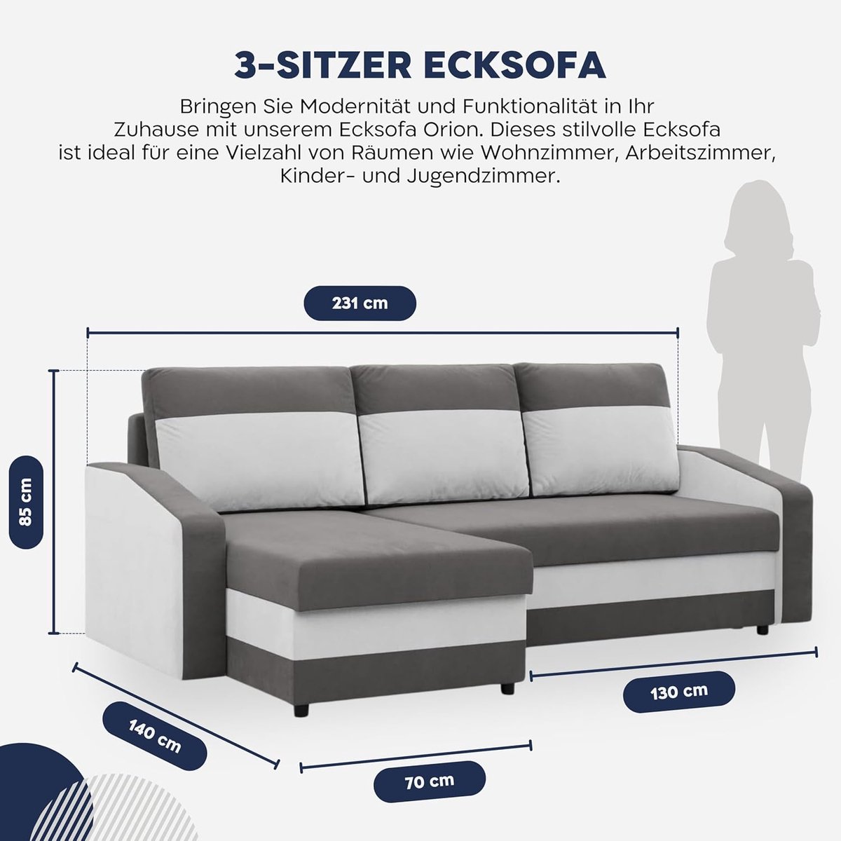 Luxueuze Hoekbank met Slaapfunctie & Opbergruimte – Universele L-Vorm Bank 231x140x85 cm – Met Bedkist, Comfortabele Kussens & Armleuningen – Zwart/Roze