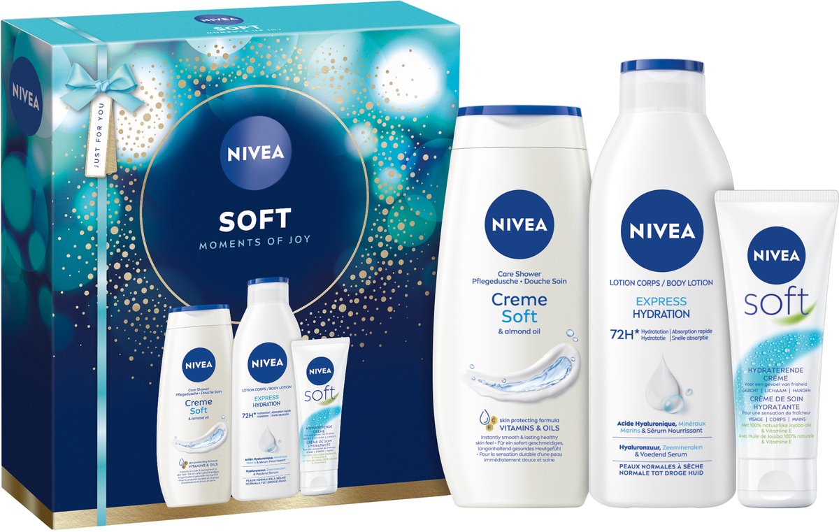 NIVEA Soft Moments Geschenkset Vrouwen - Cadeaupakket met Bodylotion en Douchegel - Verjaardag Cadeau Vrouw