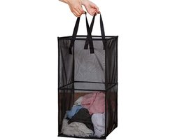 Wasmand - Mesh Wasmand - Waszakken - Draagbare Opvouwbare Mand - Wasmand Zwart - Dubbellaags Gaas Handvatten - Perfect voor Wasgoed - Kinderkamer - Studentenhuis - Reis - Feestdecoratie - Kerst (33x33x66cm)