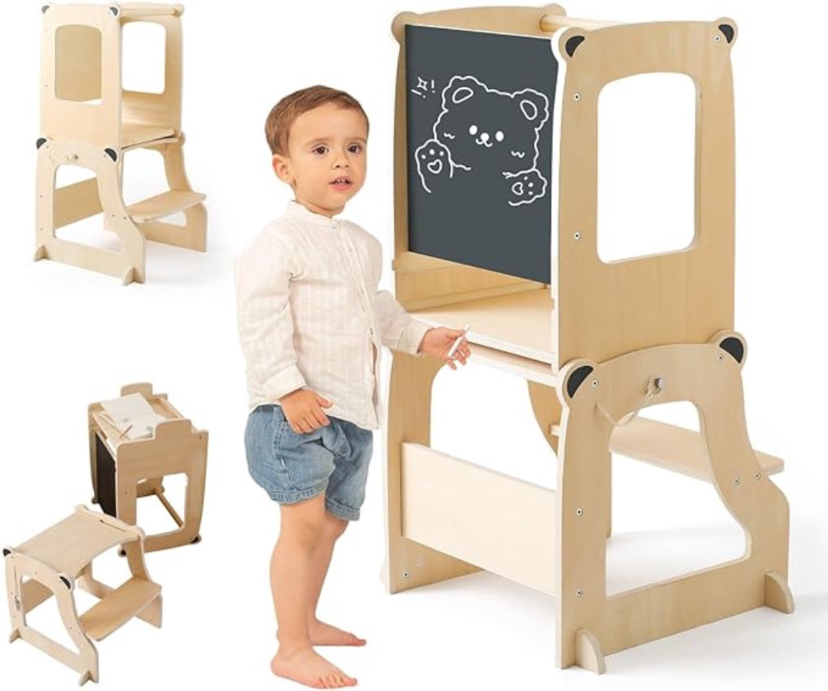 Lexium Leertoren - Montessori Leertoren - Learning Tower - Opstapje - Keukentoren - Leertoren Keukenhulp - Naturel leertoren Montessori - Kindertrap - Leertoren peuters - Leer toren - Leertorens