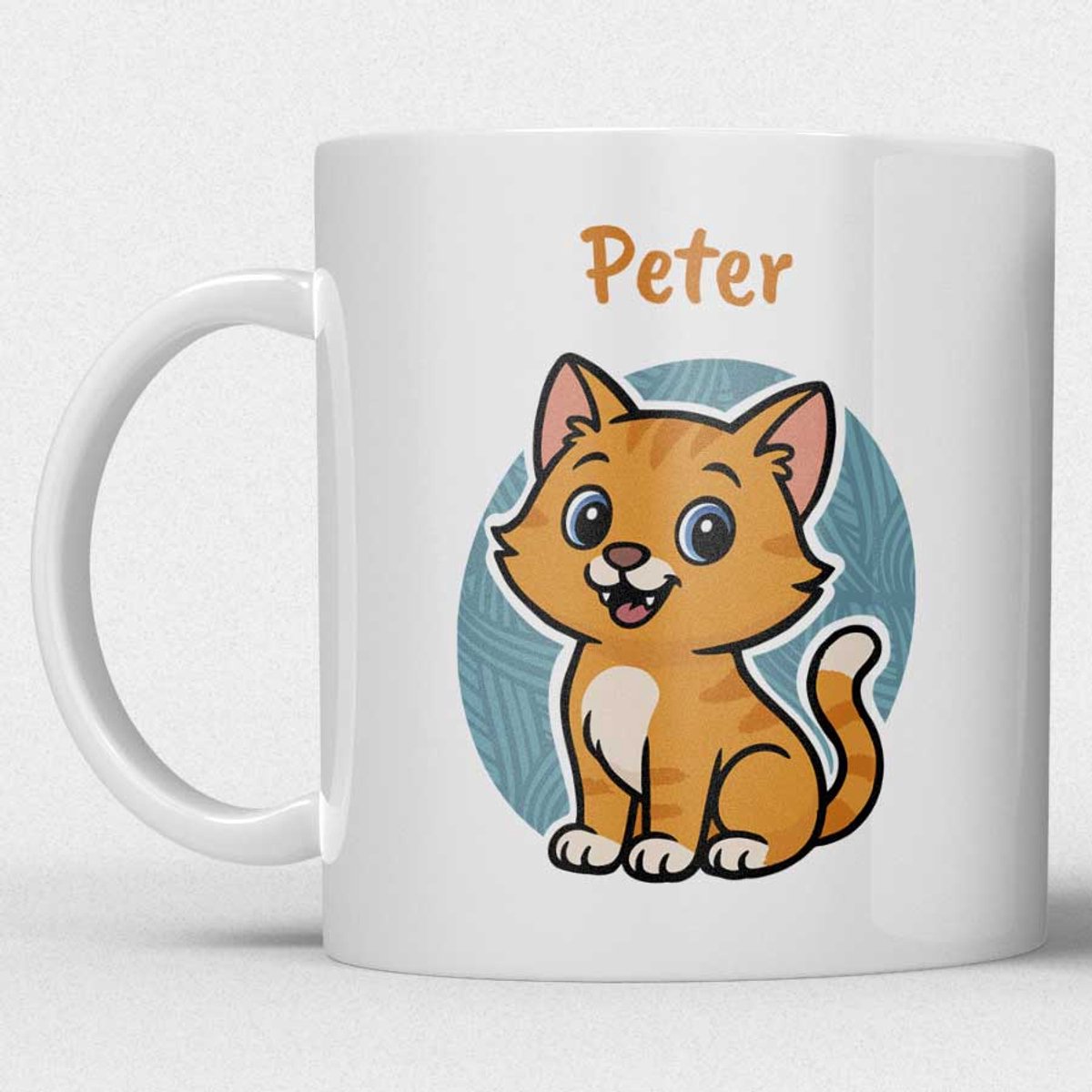 kindermok/kinderbeker | gepersonaliseerd met naam | met oranje kat | wit | Schattige illustraties