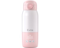 Evite Portable Bottle Warmer Slim - Draagbare Flessenwarmer Onderweg met Borstel - Compacter - BPA Vrij - USB-C - 13500 mAh - 350ML - Roze