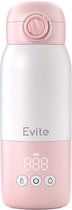 Evite Portable Bottle Warmer Slim - Draagbare Flessenwarmer Onderweg met Borstel - Compacter - BPA Vrij - USB-C - 13500 mAh - 350ML - Roze