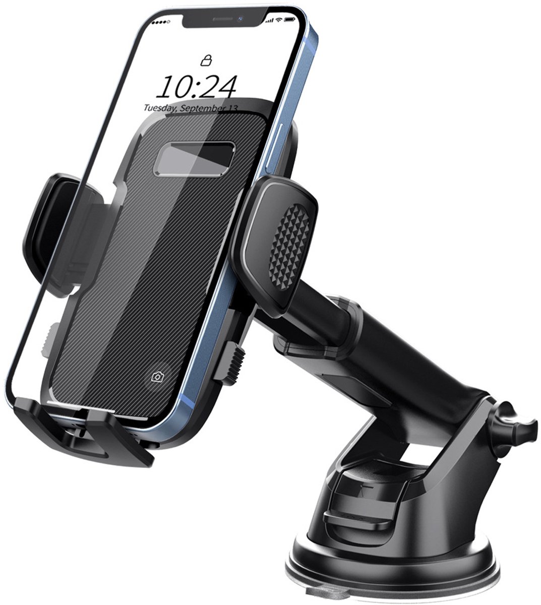 2-in-1 autotelefoonhouder met zuignap, te bevestigen aan dashboard en voorruit - Telefoonhouder - Autotelefoonhouder - Telefoonstandaard - Universeel en verstelbaar - Past op alle telefoons - Zwart