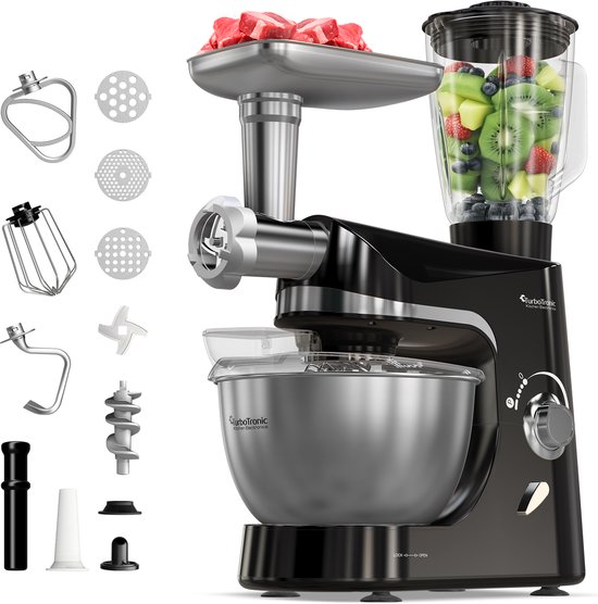 TurboTronic TT-007 / Keukenmachine - Staande Keukenmixer- keukenrobot -Foodprocessor - 5 Liter - 2000W - Zwart