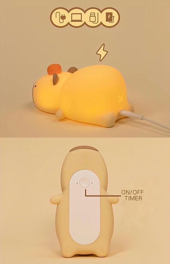 Nachtlampje , schattig LED-nachtlampje in de vorm van een dier, liggende -babylamp, met timer, oplaadbaar, dimbaar, 7-kleurige RGB-helderheidsregeling, een geweldig cadeau voor jongens en meisjes, perfect voor kamerdecoratie. — afbeelding 3