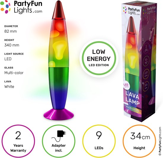 PartyFunLights - Lava Lamp Regenboog look - LED - 34 cm - Lavalampen sfeerlichting - Nachtlampje voor kinderen 6+ van PartyFunLights — afbeelding 3