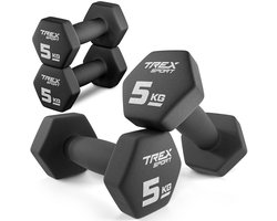 Trex Sport TX-050VD – Dumbells – Fitness Gewichten Set – Vinyl Coating – Zeshoekige Halters – Voor Thuisgym & Aerobics – 2 x 5 kg – Totaal 10 kg