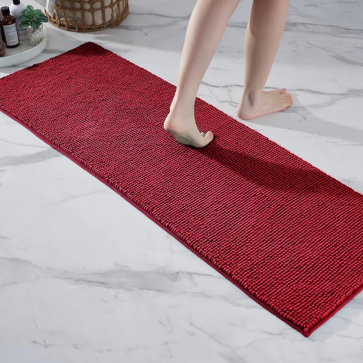 Badmat - 50 x 150 cm (Rechthoekig) - Polyester - Hoogpolig - Anti-Slip - soft - Super absorberend - machinewasbaar - Glad geweven - Kleur : Rood