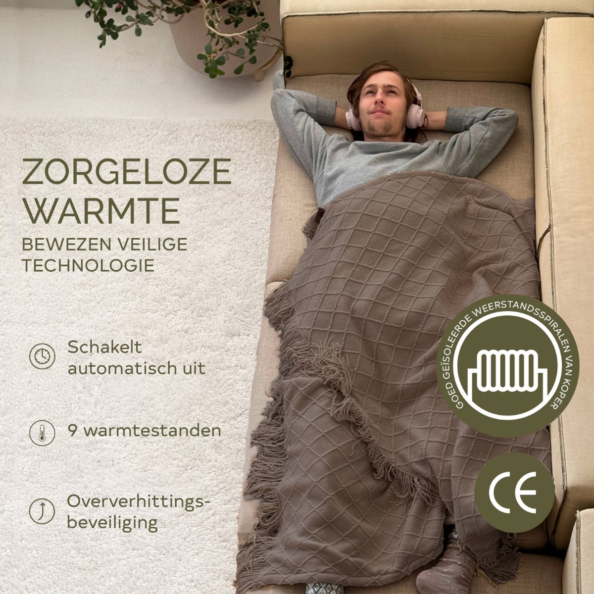 Groenland BOHEM Warmtedeken voor je bank | Elektrische deken | Verwarmde deken | Umber Wood 180x130cm | Bovendeken – foto 6