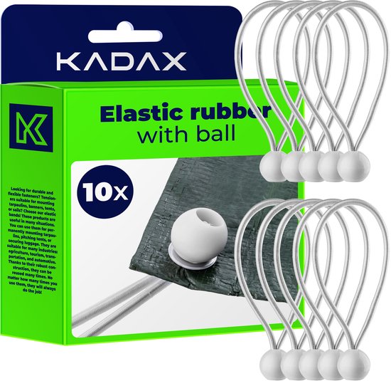 KADAX Dekzeilhouder, weerbestendige zeilspanner, zeilrubber, expanderlussen, spanrubbers voor tenten, zeilen, trampolines en caravans (wit/ballen, 10 stuks)