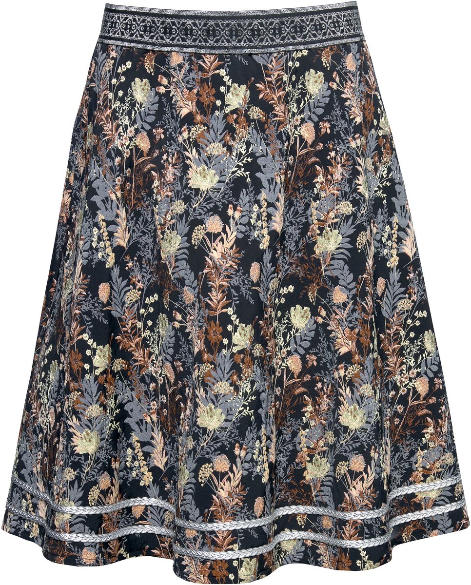 Ulla Popken - Dames - jacquard midirok A-lijn elastische tailleband glitterkoord - Zwart - Maat 62