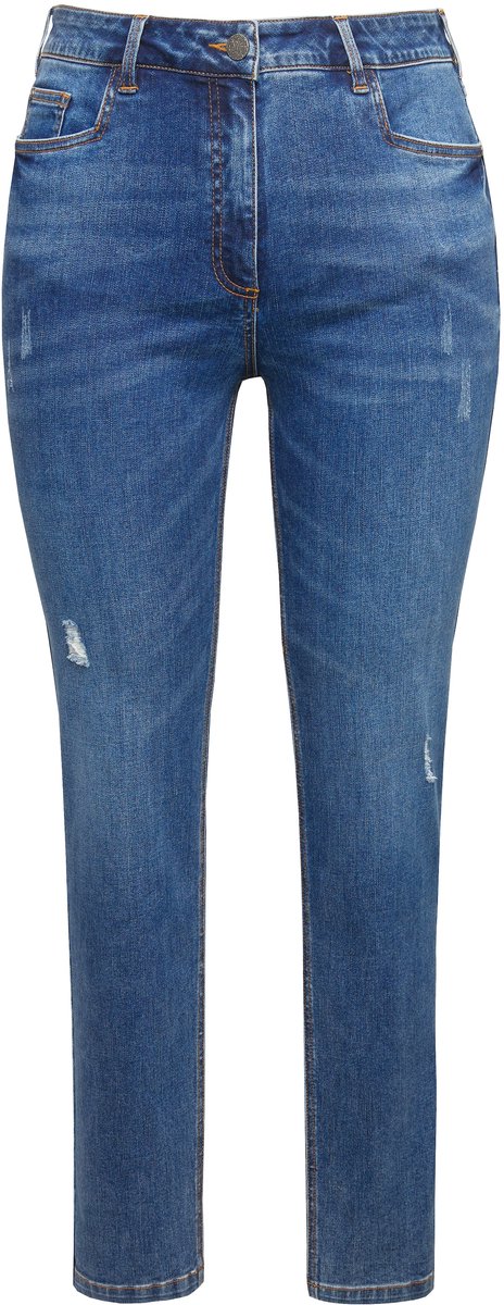 Ulla Popken - Dames - Jeans Sarah destroyed-effecten smalle pijpen - Blauw denim - Maat 62