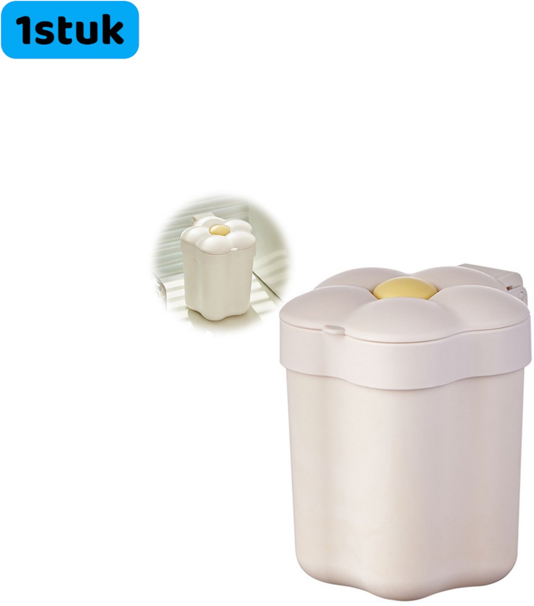 1 stuk - prullenbak - Mini-prullenbak - Klein - Afvalbak - Zonnebloempatroon - Met deksel - Voor slaapkamers en kantoren - Desktop opbergbak - wit