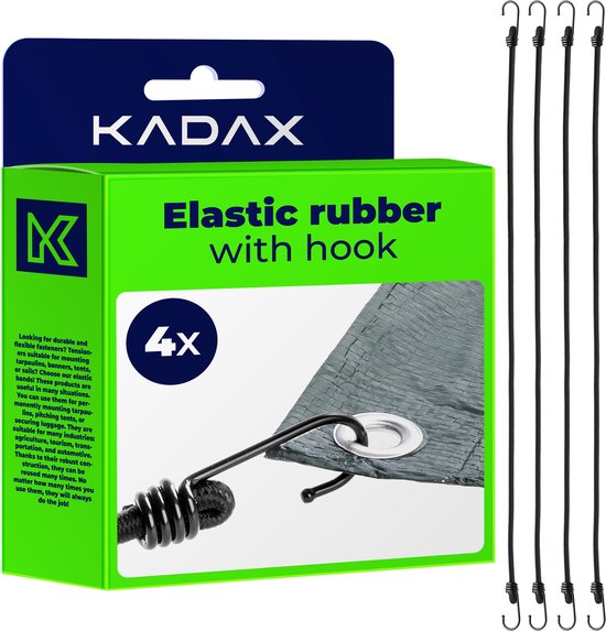 KADAX Dekzeilhouder, weerbestendige zeilspanner, zeilrubber, expanderlussen, spanrubbers voor tenten, zeilen, trampolines, caravans (zwart/haken/4 stuks)