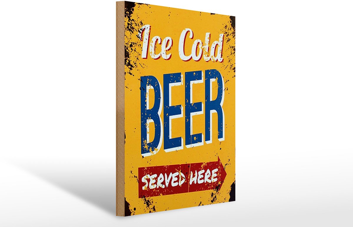 Holzschild Retro 30x40cm Ice Cold Beer served here Bier
