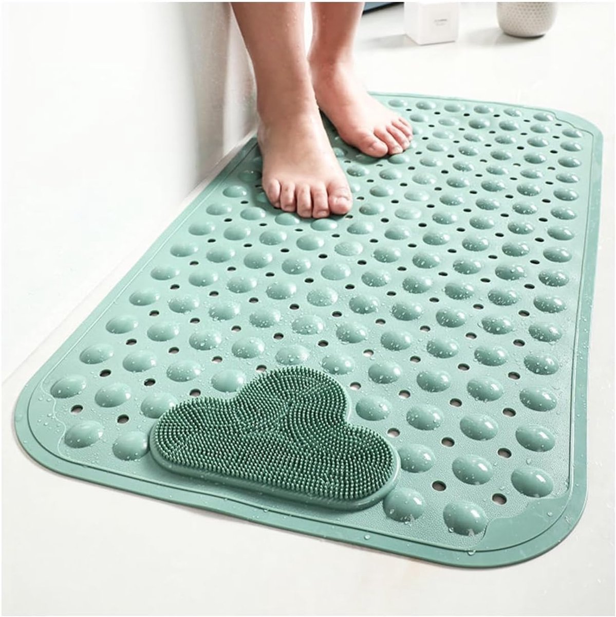 Douchemat - 70 x 40 cm (Rechthoekig) - antislip - zuignappen - comfortabele massage - machinewasbaar - thermoplastisch elastomeer - Kleur : Groen