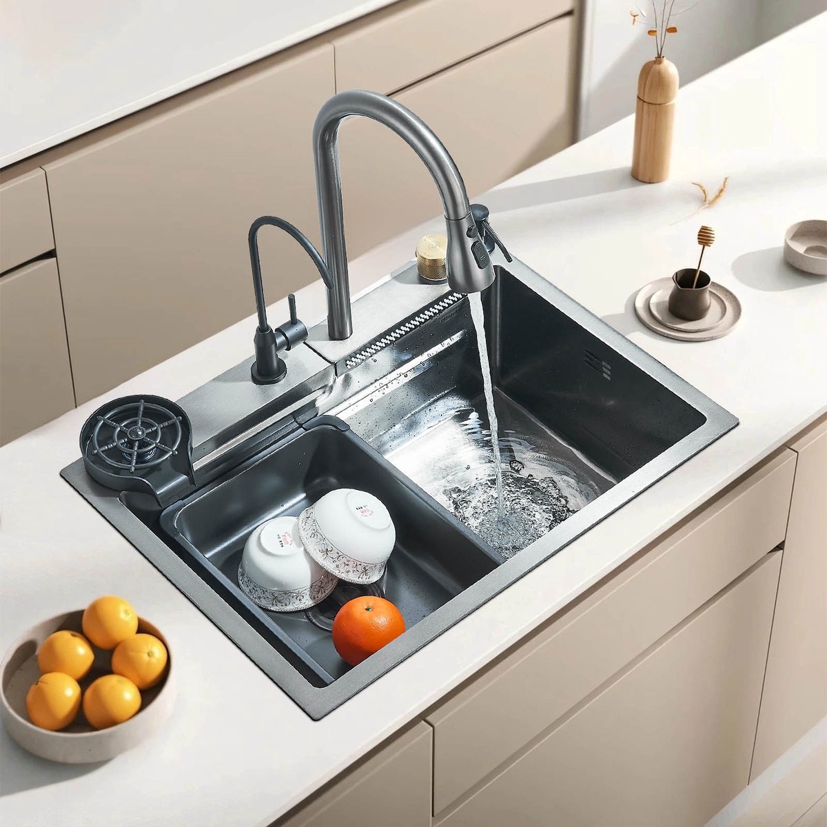 Spoelbak - Inbouw - Zeepdispenser - 60 x 46 cm - Volledige Set - Spoelbak Keuken-Enkele spoelbak Met Waterafvoersysteem