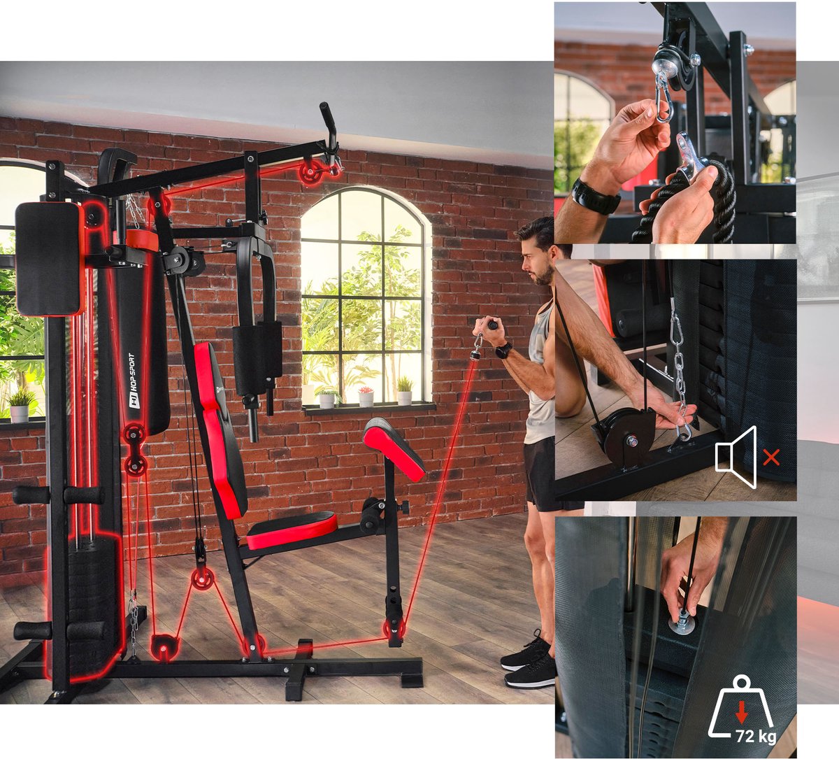 Hop-Sport HS-1054K – Krachtstation – Multifunctioneel 3-Zone Systeem – 72 kg Gewichtsblok – Met Bokszak