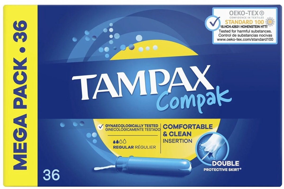 Tampax Compak Regular – Tampons met Inbrenghuls – Comfortabel & Hygiënisch – 36 stuks