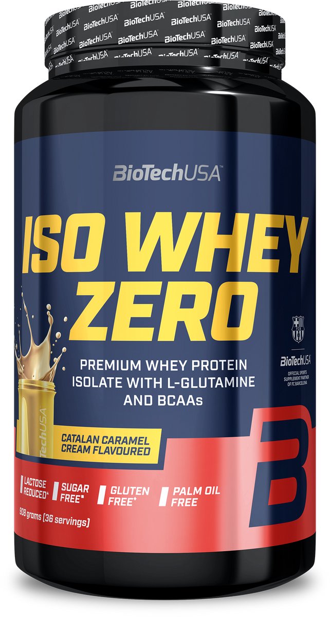 BioTechUSA Iso Whey Zero | Premium wei-eiwitisolaat | Grasgevoerd | Enzymvrij | Suiker- en glutenvrij, 908 g, Catalaanse Karamelcrème