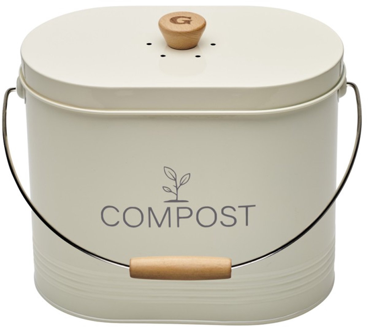 Guillouard Compostemmer – 7 L – Ovaal – Beige – Met Deksel en Koolstoffilter – Keukencompo