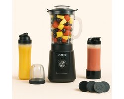 PiATIO Smoothie Blender To Go – Smoothie & Shake Maker – 13-delige Set – 400W – 3 Standen + Pulse – RVS Messen – Inclusief 2 Drinkbekers