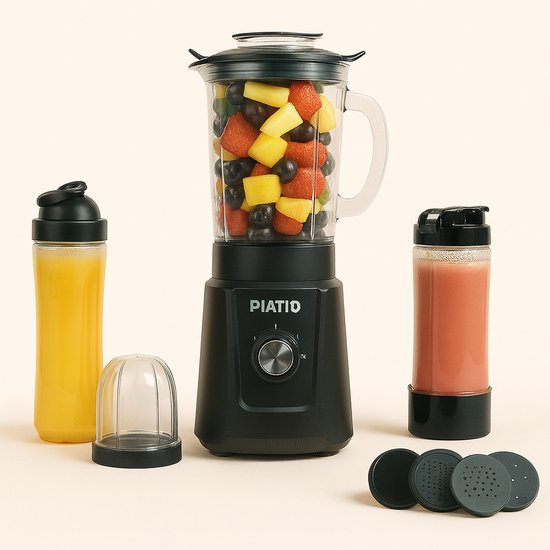 Piatio Blender - Smoothie Maker - 13 Delige Set - To go set met Beker - 3 Standen - RVS