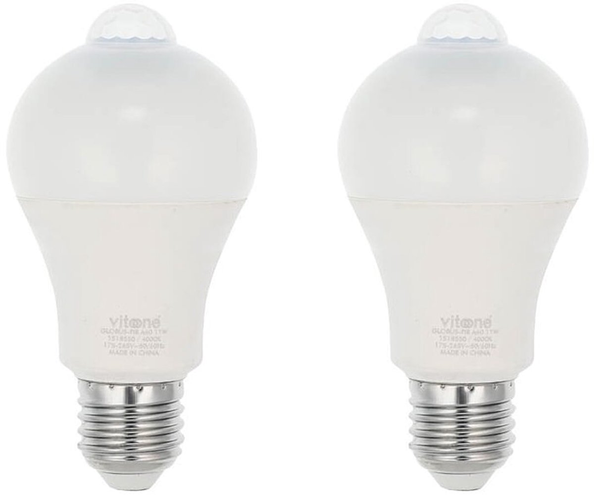 VITO LED Lamp met Bewegings sensor A60 E27 - 11W (vervangt 75W) - 1045lm - 4000K - Ø60mm - 175-260V - Energiezuinig - 2 stuks