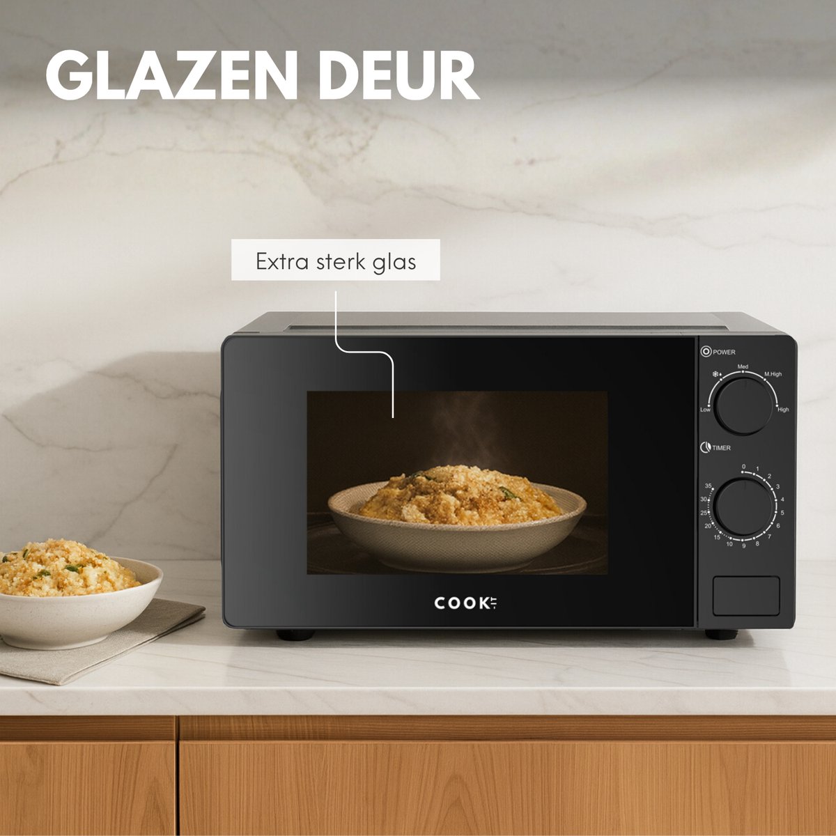 COOK-IT Vrijstaande Magnetron - 20L - 5 Verwarmingsstanden - Microgolfoven - Microwave - Zwart — afbeelding 6