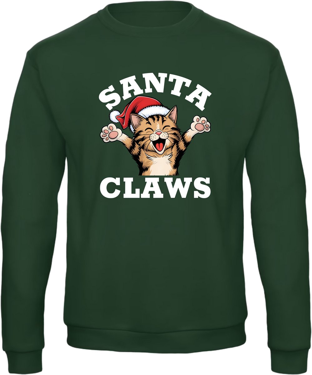 Santa Claws trui - kersttrui - foute kersttrui - Unisex - Kerst - Christmas - Katten - Feestdagen - Grappige trui - Kerstman - Foute kerst - Donkergroen - Maat XXL